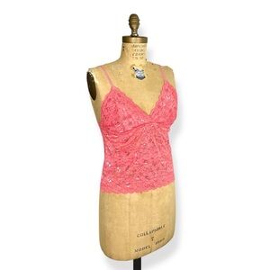 Vintage Y2K Lace Pink Babydoll V Neck Camisole Tank Top